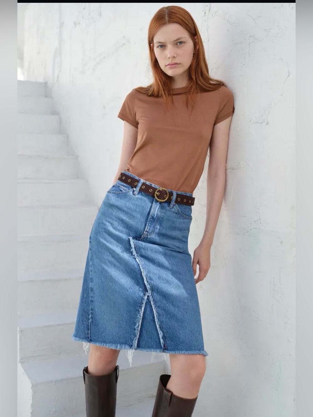 Frame Destroyed Denim Skirt
